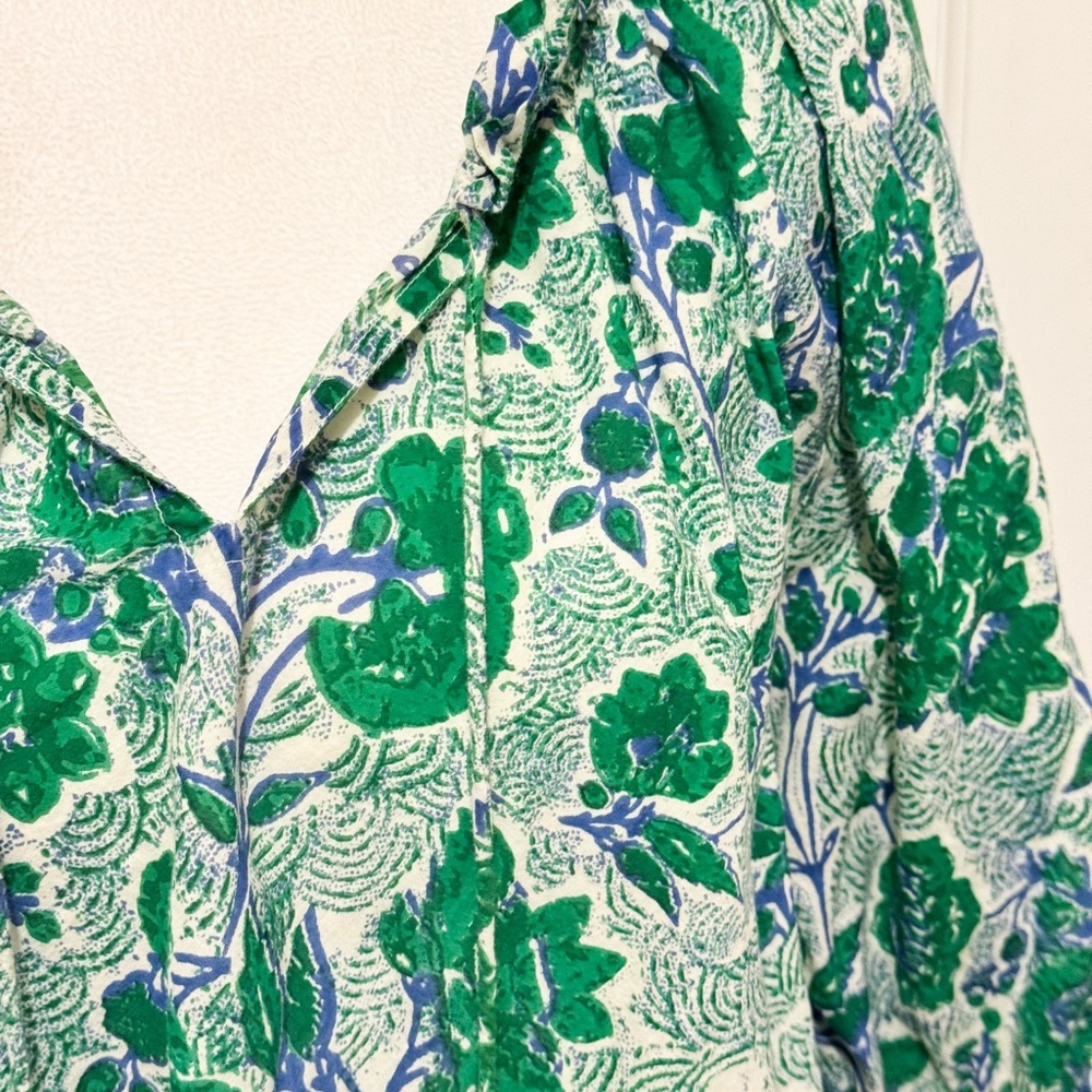 Ro’s Garden Green Blue 100% Cotton Blouse Sz Large Anthropologie Boho Vibes - Picture 2 of 10